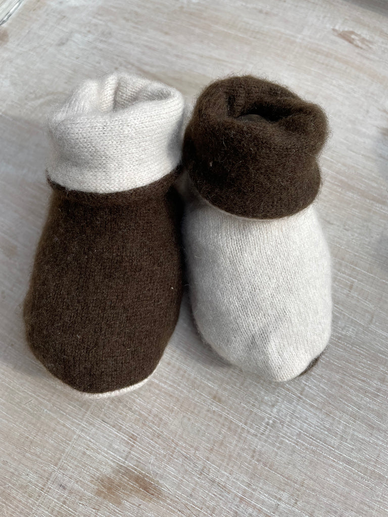Brown & Offwhite Cashmere Booties
